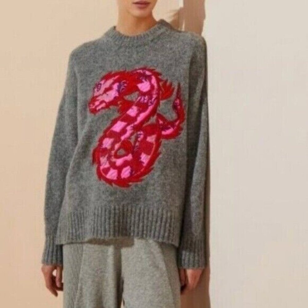 Jazmin Chebar Women’s Sweater 38/40 1 Gray Dragon Print